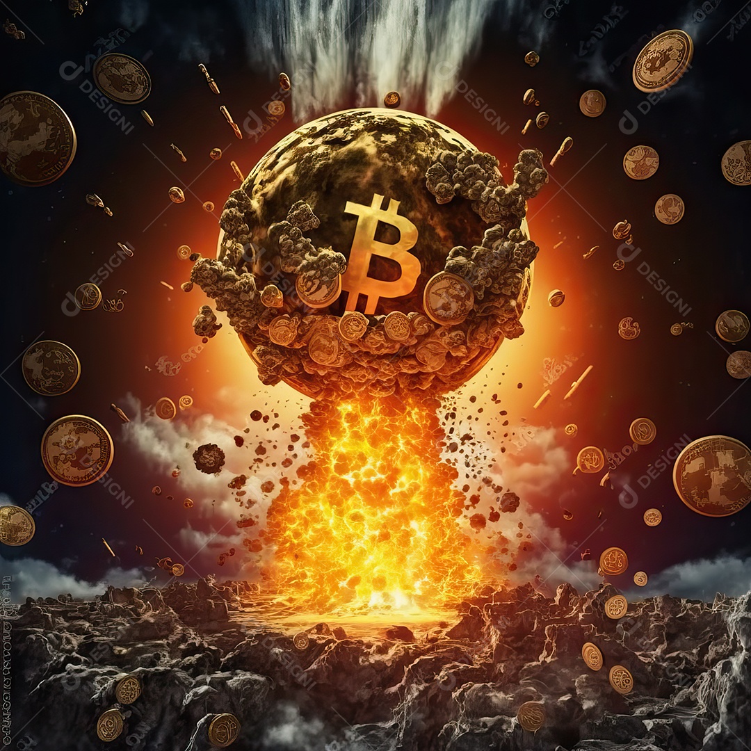 Conceito de criptomoeda Bitcoin se espalhando e explodindo como