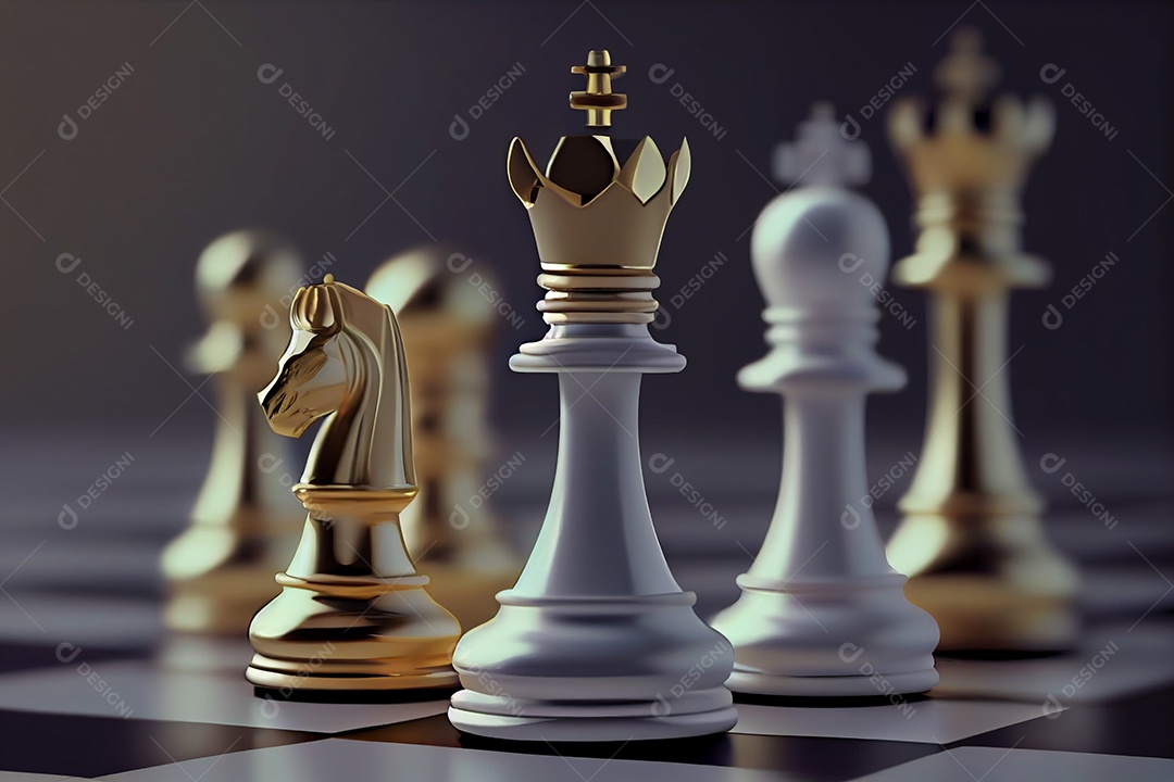 Um jogo de xadrez com o rei no topo.