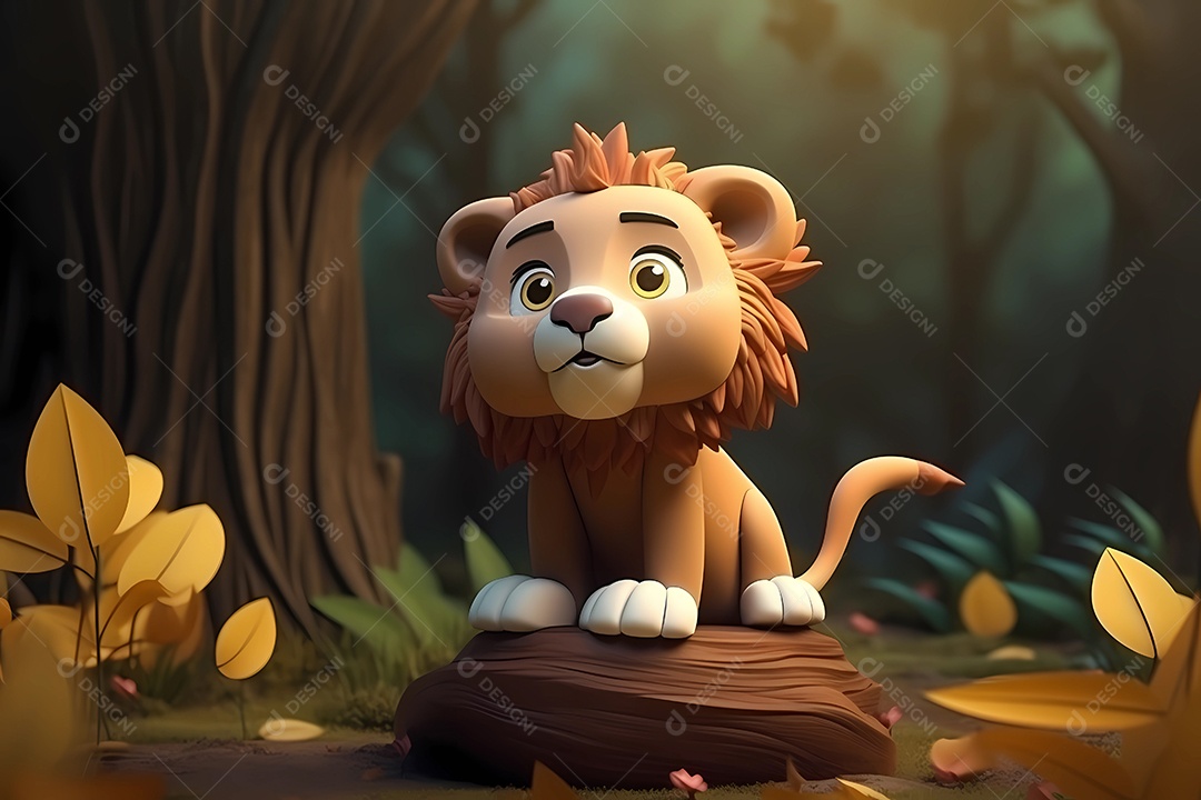 Ilustração de bebê de filhote de leão fofo, estilo de renderização