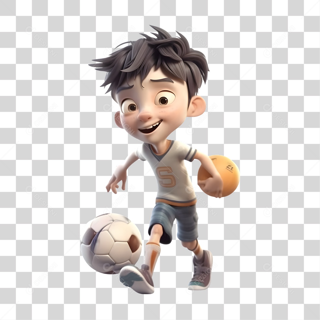 Renderização 3d de menino jogando futebol