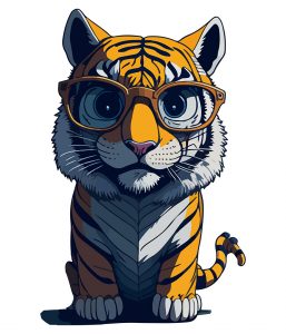 Ilustrações 3d de mascote animal de arte digital de um tigre em fundo  isolado