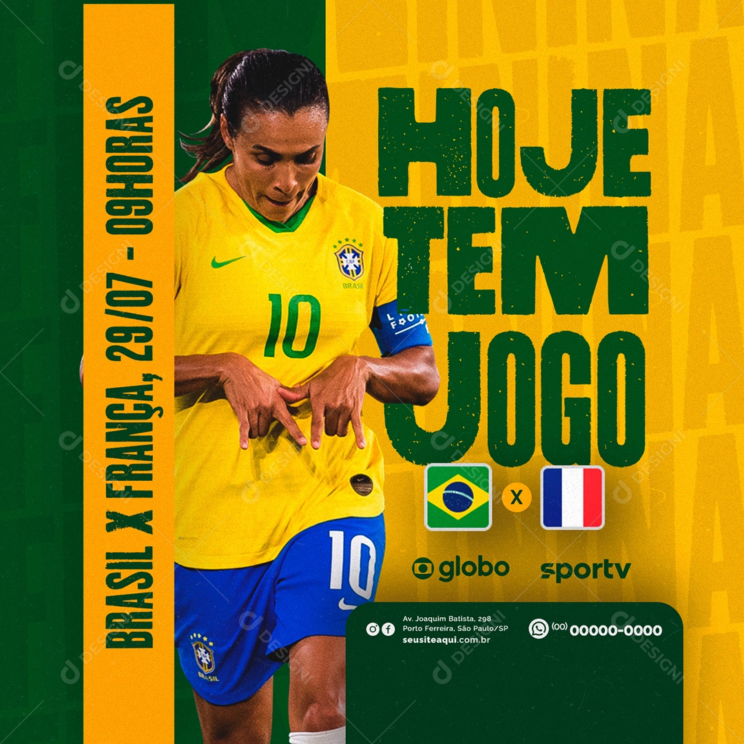 Hoje Tem Jogo Brasil x França Copa Feminina Futebol Social Media