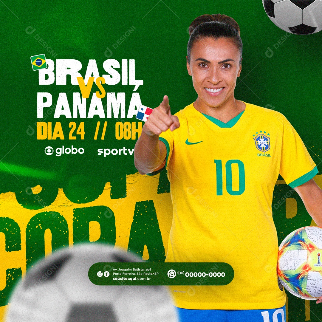 Social Media Hoje Tem Jogo Brasil X França Futebol Feminino PSD Editável  [download] - Designi