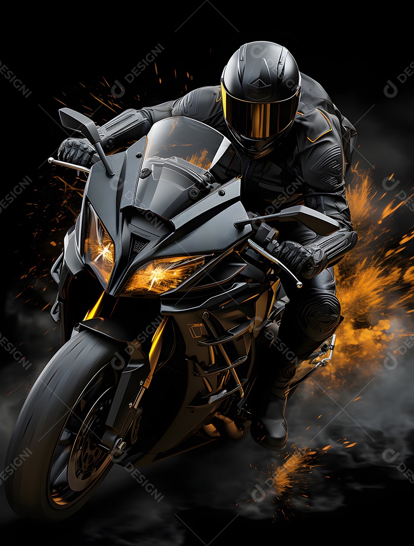Homem andando com moto esportiva na estrada [download] - Designi