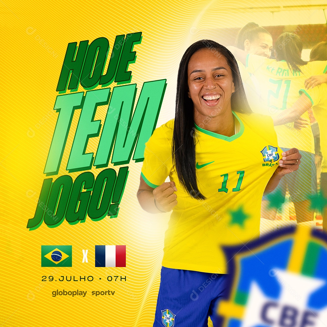 Social Media Hoje Tem Jogo Brasil X França Futebol Feminino PSD Editável  [download] - Designi