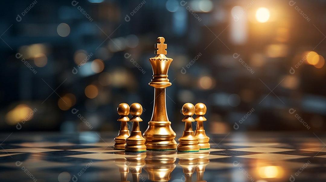 Rainha dourada é a líder do xadrez no jogo a bordo. Conceito de negócios.  Estratégia, sucesso, gestão, planejamento de negócios, disrupção e conceito  de liderança IA generativa. [download] - Designi