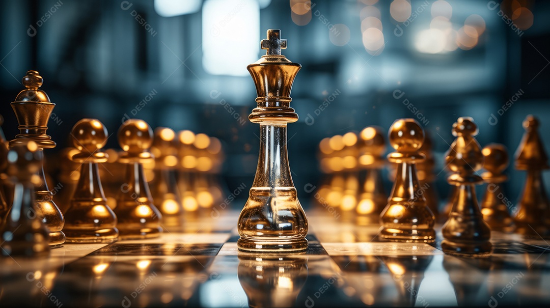 Rainha dourada é a líder do xadrez no jogo a bordo. Conceito de