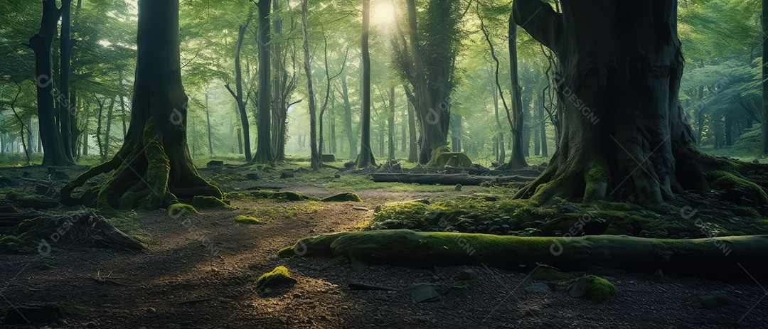 Belo cenário de floresta mágica de fantasia em estilo de arte de