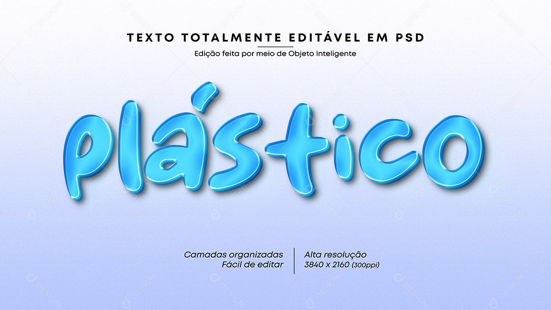 Efeito de Texto Plástico Azul PSD Editável