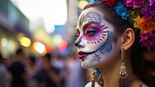 Mulher Bonita Segurando Paleta Maquiagem Várias Cores Carnaval