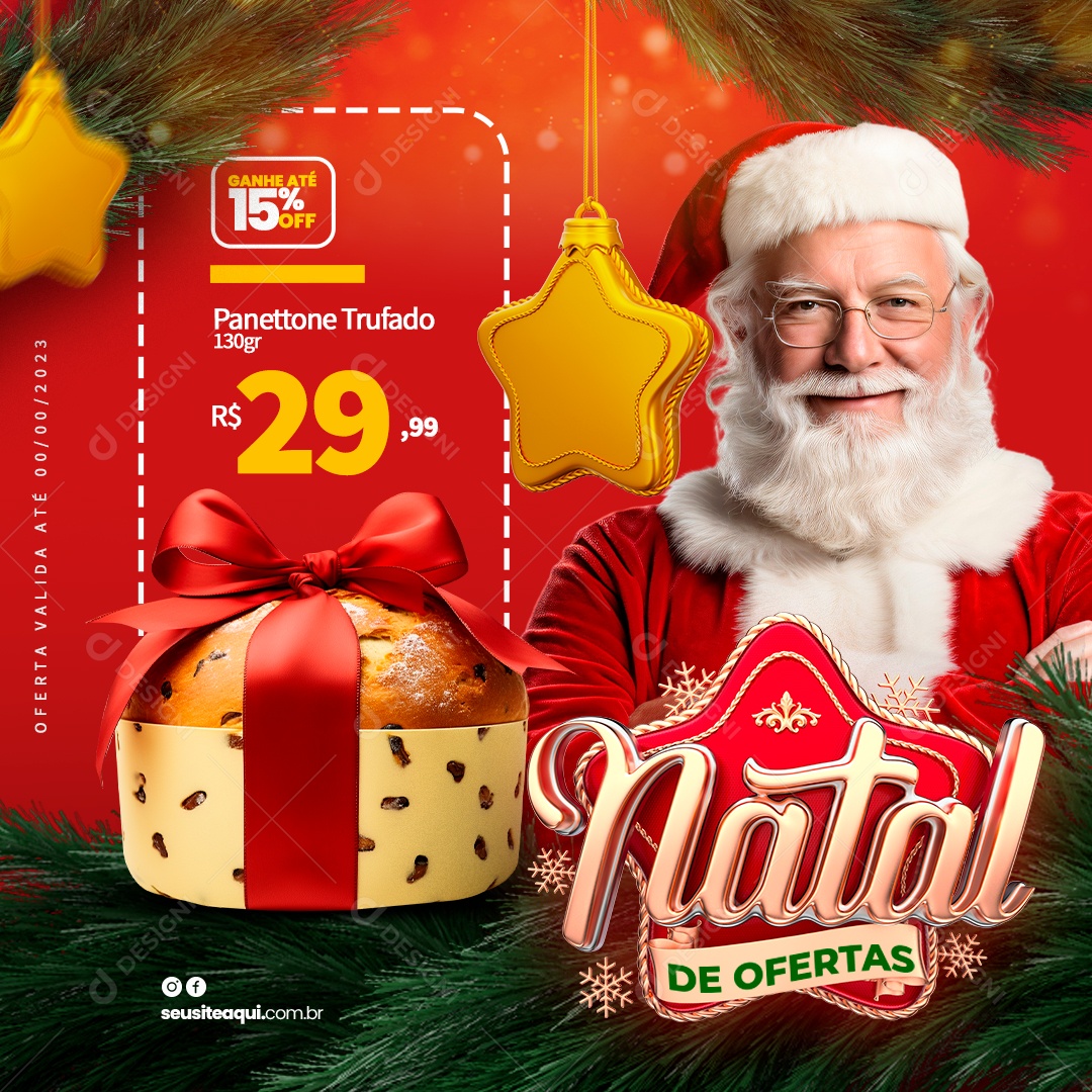 Natal De Ofertas Supermercado Ganhe Até 15% Off Panettone Trufado Social Media PSD Editável