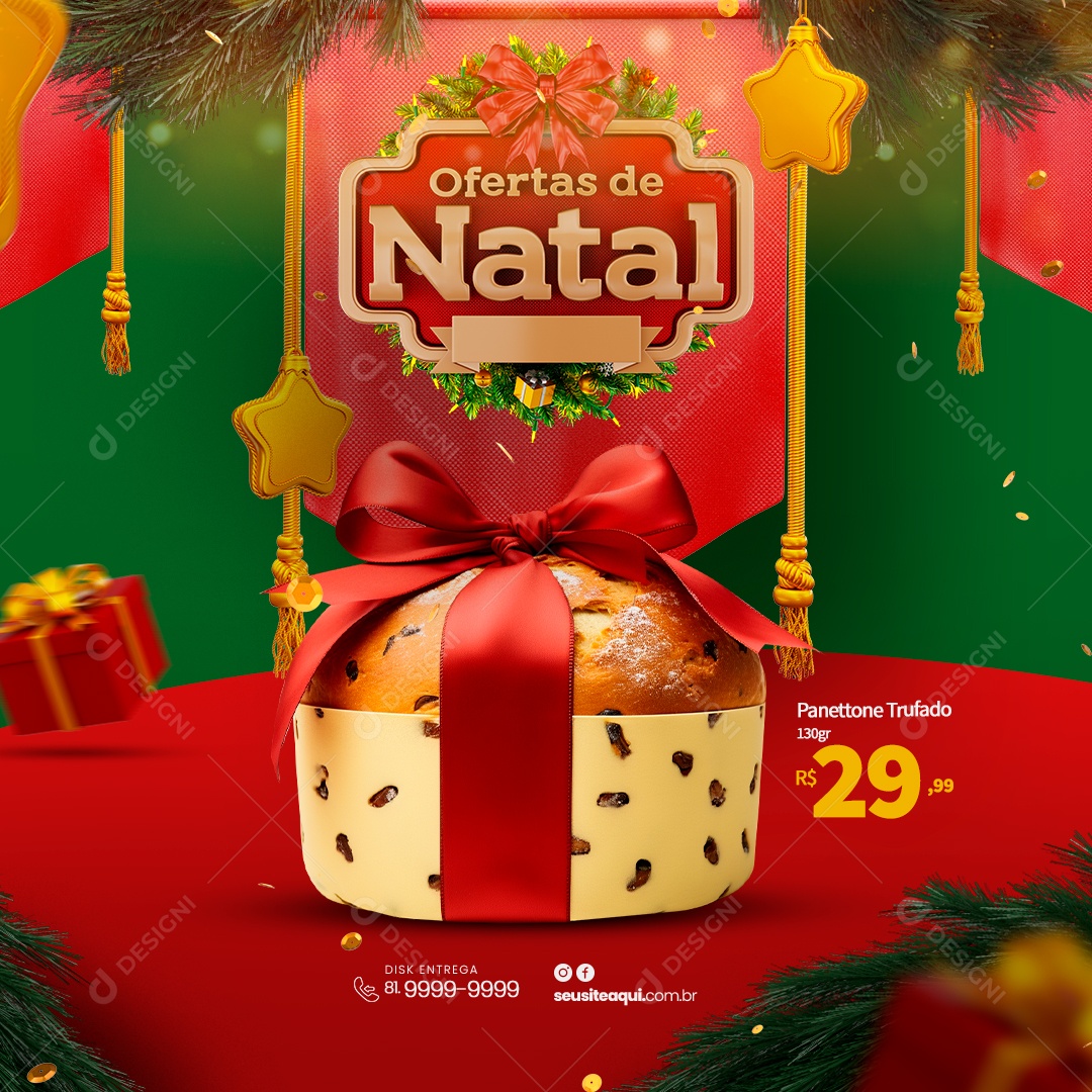 Ofertas de Natal Supermercado Panettone Trufado Social Media PSD Editável
