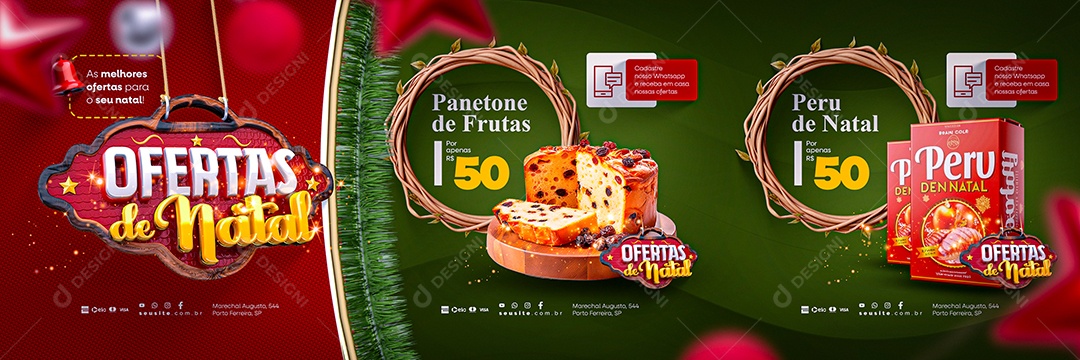 Carrossel Ofertas de Natal Panetone de Frutas Peru de Natal As Melhores Ofertas Supermercado Social Media PSD Editável