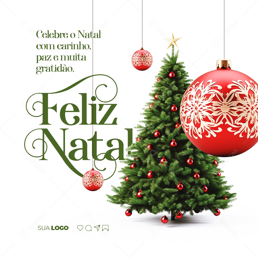 Feliz Natal Celebre o Natal com Carinho Paz e Muita Gratidão Social Media PSD Editável