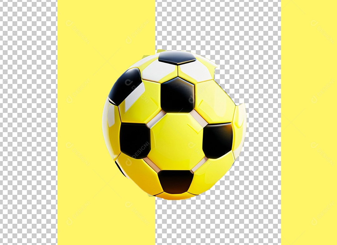 Bola de Futebol Amarela e Preta Elemento 3D para Composição PSD