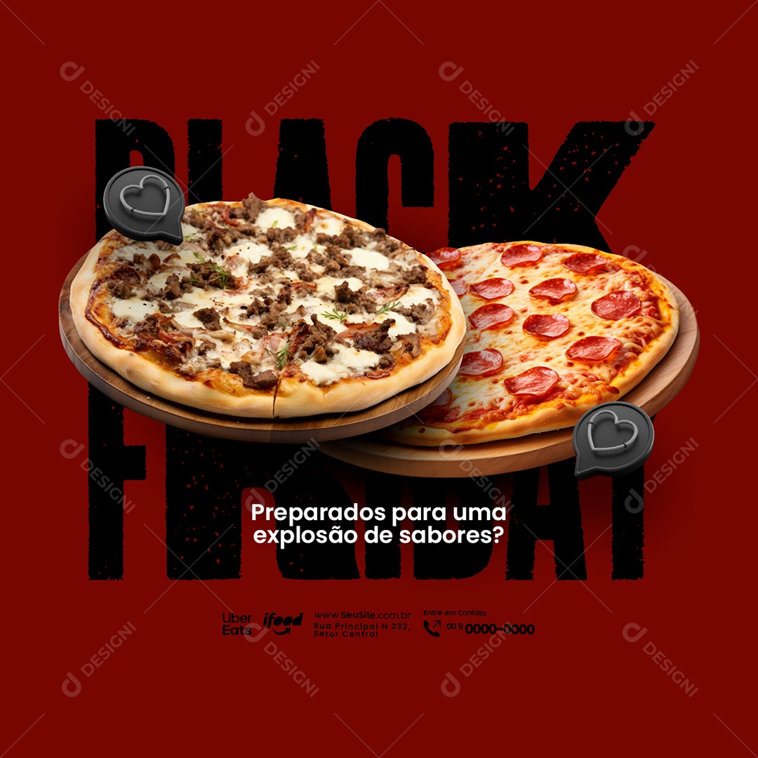 Black Friday Pizzaria Preparados para uma Explosão de Sabores Social Media PSD Editável
