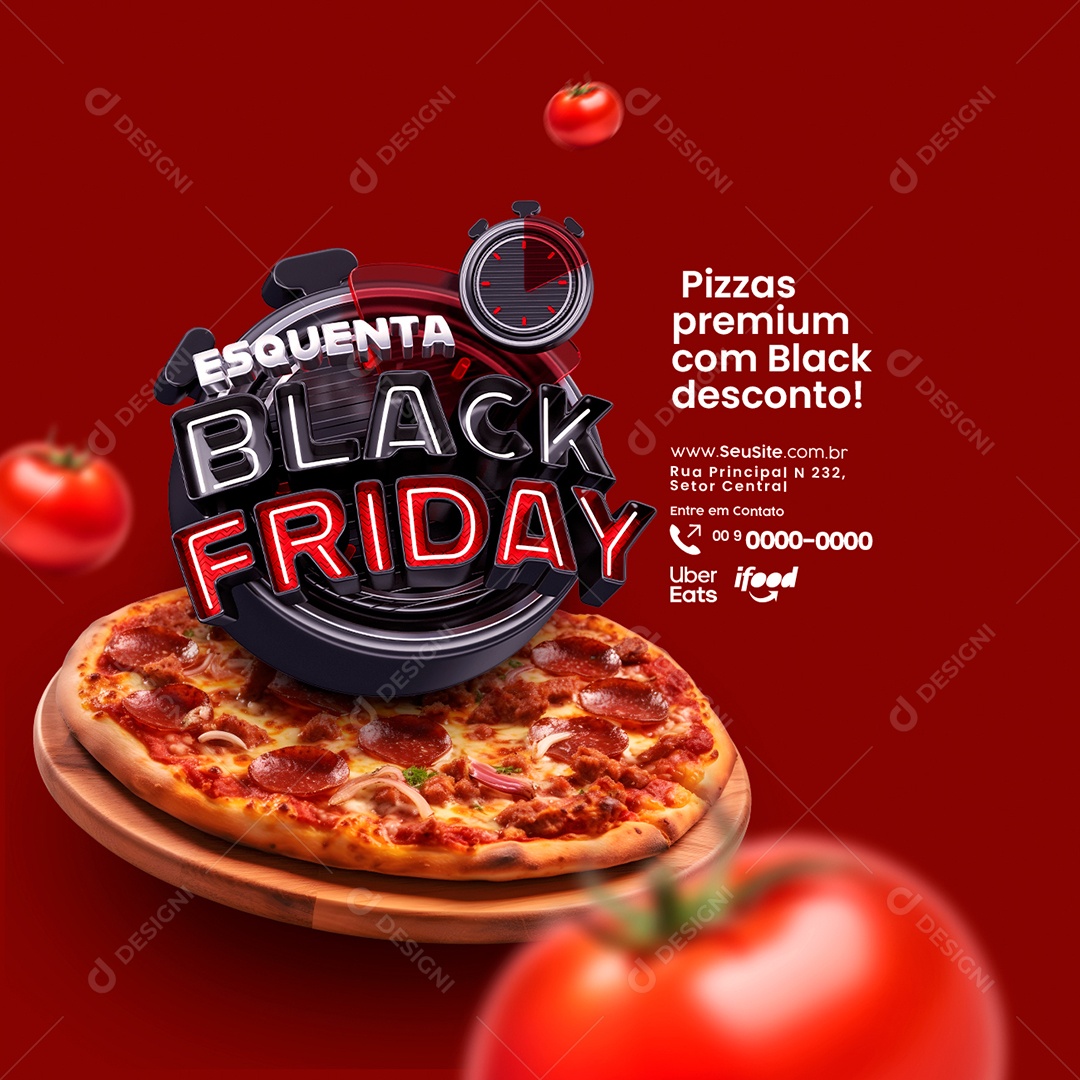 Esquenta Black Friday Pizzaria Pizza Premium com Black Desconto Social Media PSD Editável