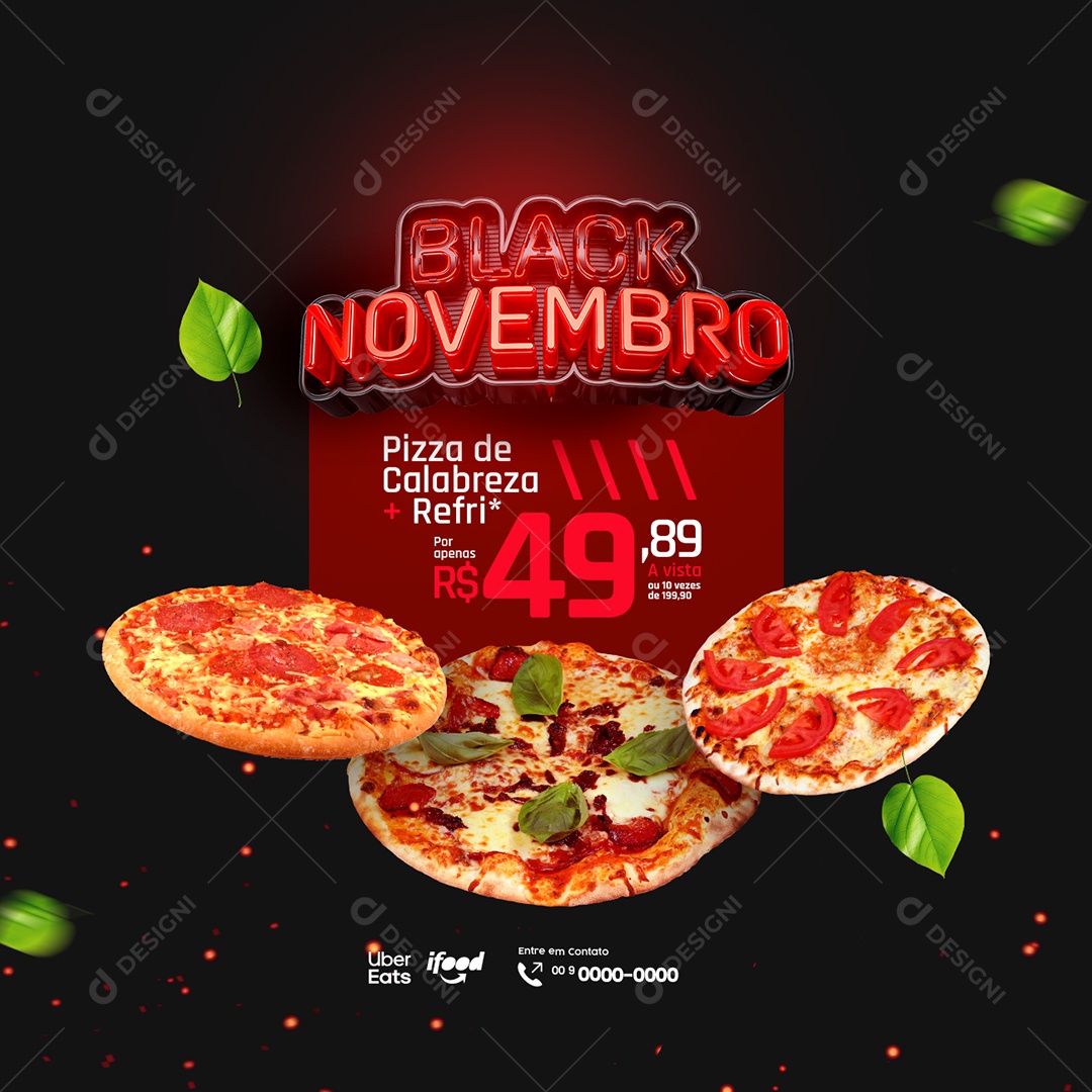 Black Novembro Pizzaria Pizza de Calabresa Refri Social Media PSD Editável