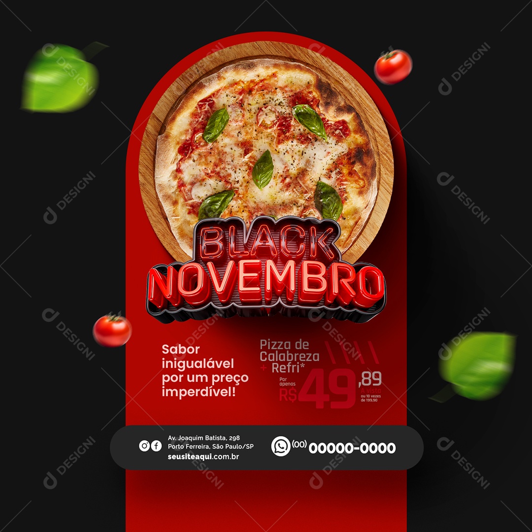 Black Novembro Pizzaria Pizza de Calabresa Refri Sabor Inigualável Social Media PSD Editável