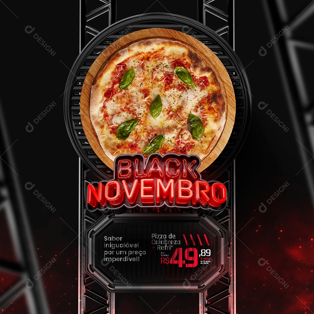 Black Novembro Pizzaria Pizza de Calabresa Refri Social Media PSD Editável