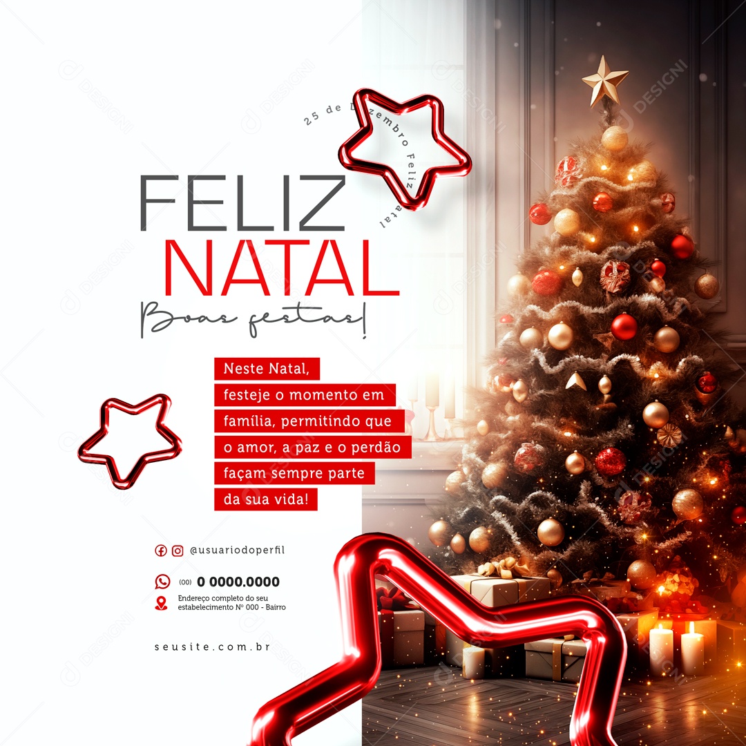 Feliz Natal Boas Festas 25 De Dezembro Social Media PSD Editável
