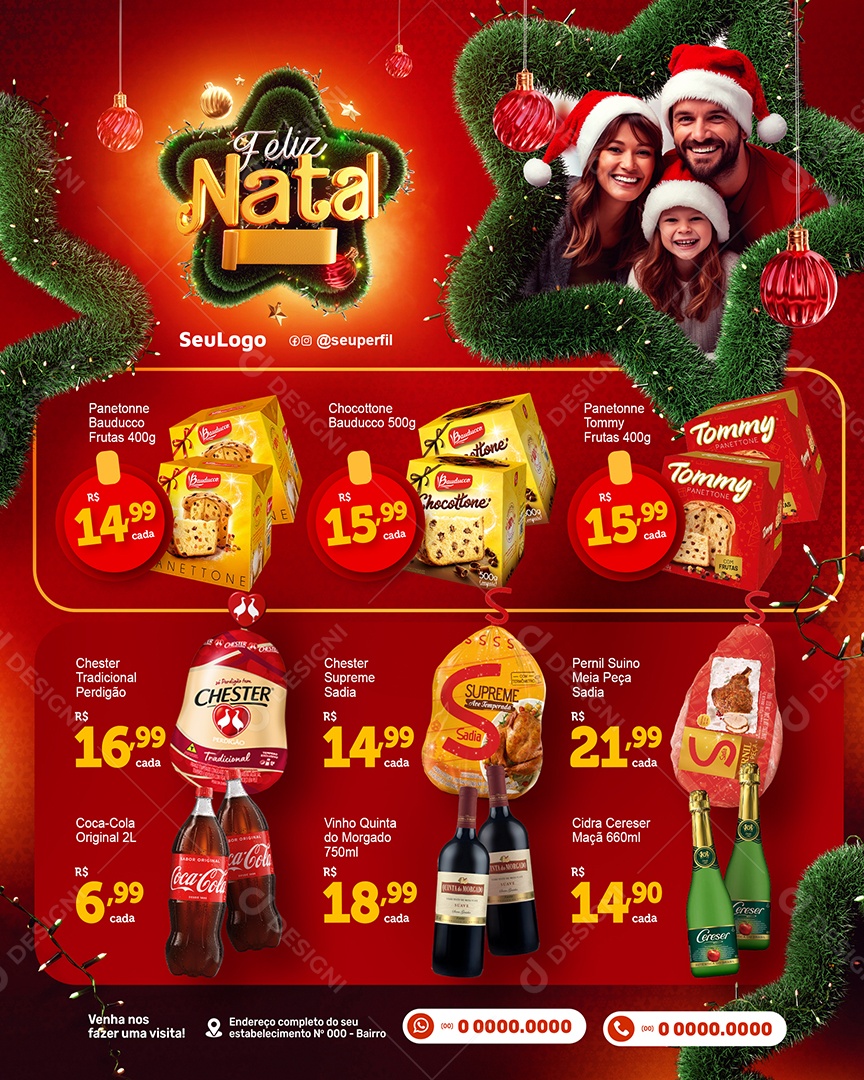 Social Media Encarte Feliz Natal Supermercado PSD Editável