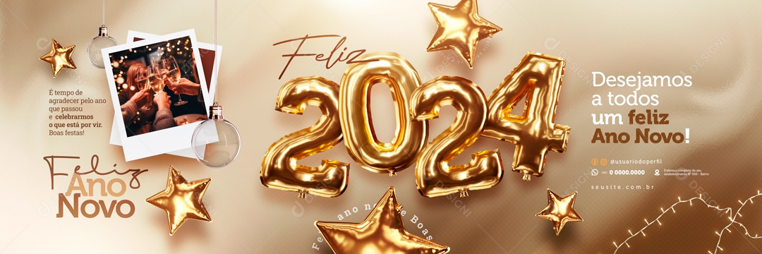 Social Media Banner Feliz 2024 Agradecer Pelo Ano PSD Editável