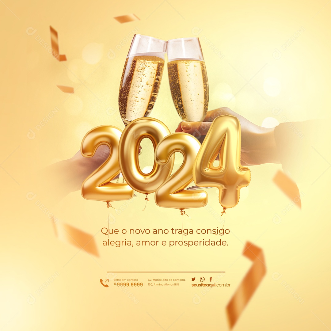 Feliz Ano Novo Que o Novo Ano Traga Consigo Alegria Amor e Prosperidade Social Media PSD Editável