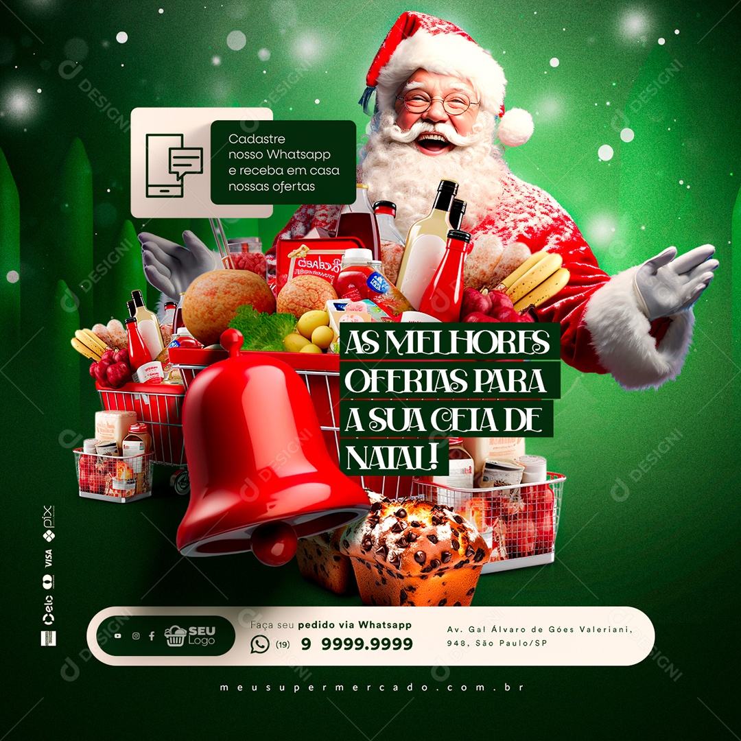 Supermercado Feliz Natal As Melhores Ofertas para a Sua Ceia De Natal Social Media PSD Editável