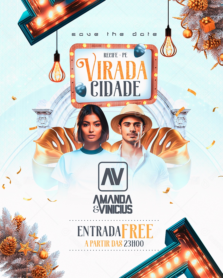 Flyer Réveillon Virada Cidade Amanda & Vinicius Social Media PSD Editável