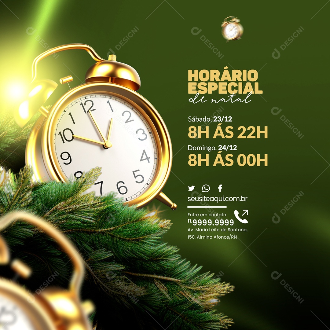 Horário Especial de Natal Loja Sábado Domingo Social Media PSD Editável