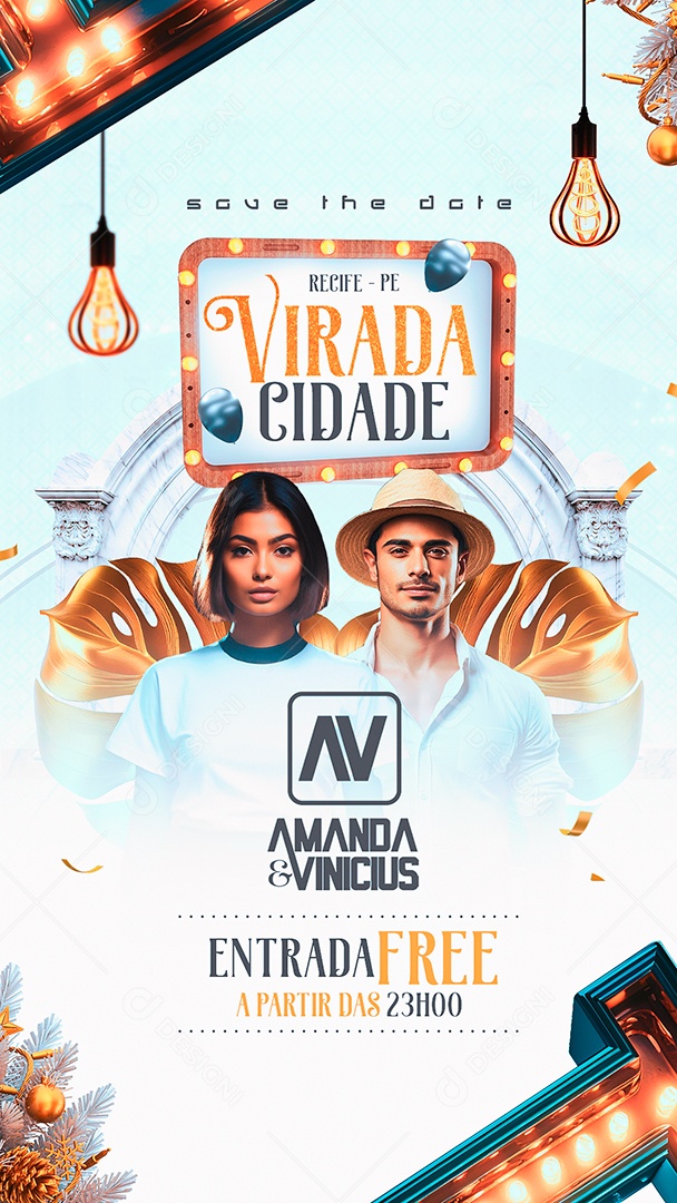 Story Flyer Réveillon Virada Cidade Amanda & Vinicius Social Media PSD Editável