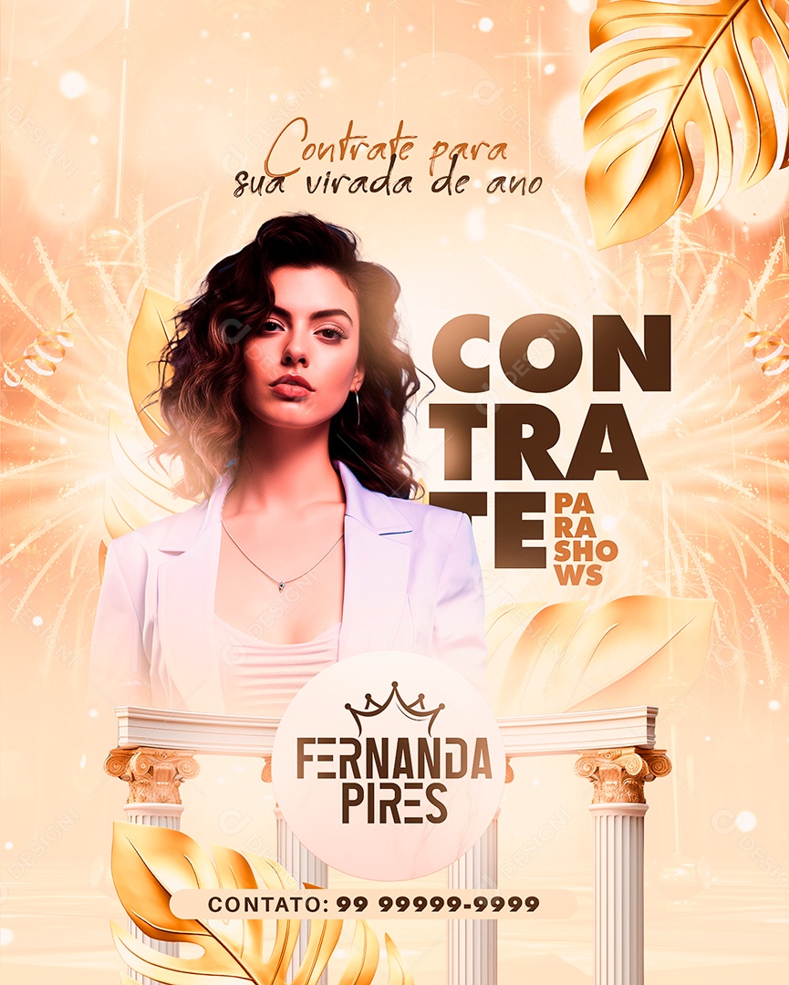 Flyer Ano Novo Fernanda Pires Contrate para Sua Virada de Ano Contrate para Shows Social Media PSD Editável