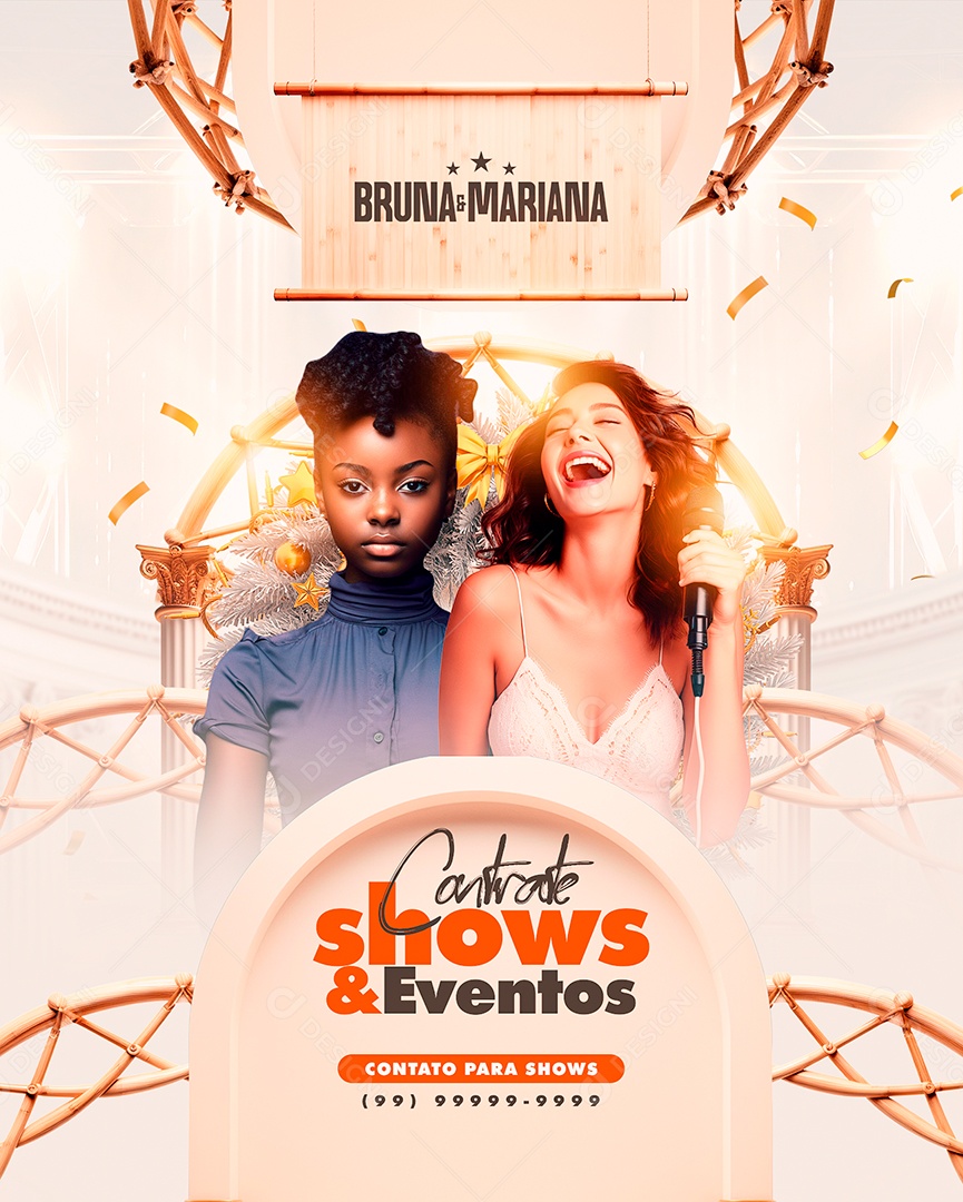 Flyer Ano Novo Bruna & Mariana Contrate Shows & Eventos Social Media PSD Editável