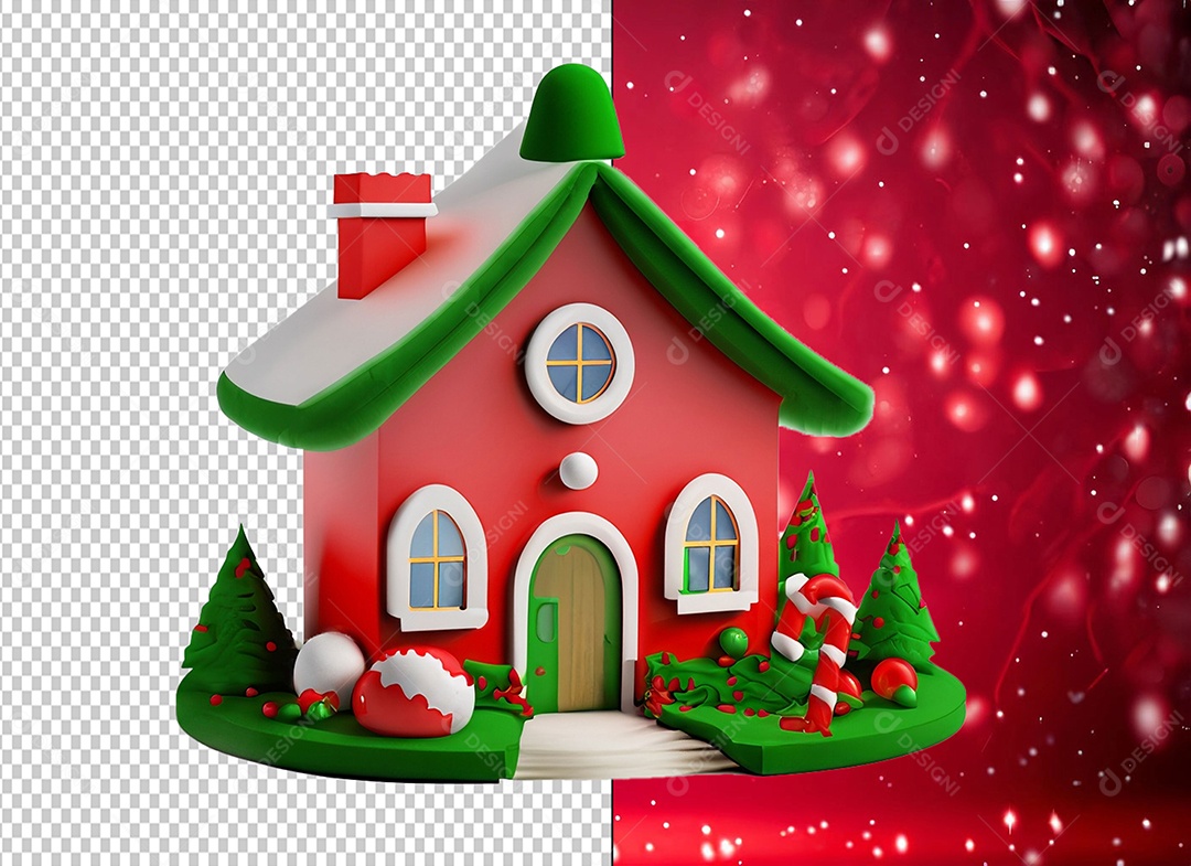 Linda casa de natal com janelas escuras de chaminé de telhado vermelho  ilustração vetorial para cartão de banner