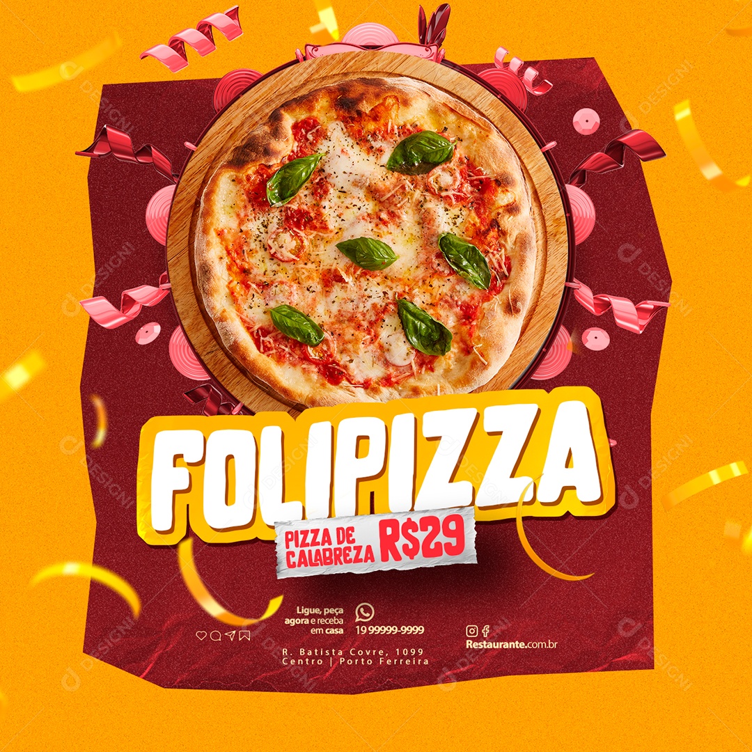 Carnaval Pizzaria Folipizza Pizza De Calabreza Social Media PSD Editável