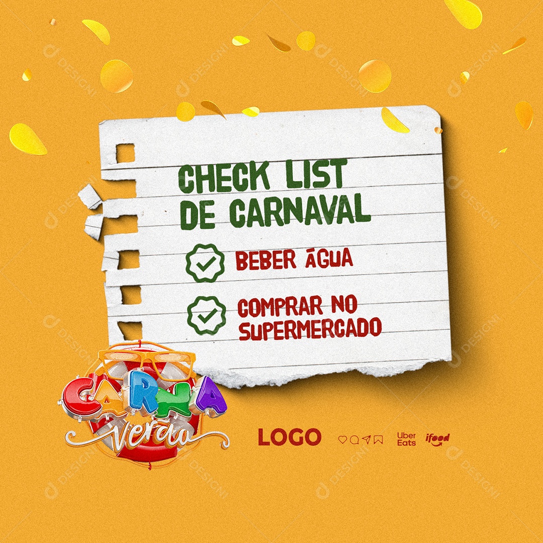 Supermercado Carna Verão Check List De Carnaval Beber Água Compra no Supermercado Social Media PSD Editável