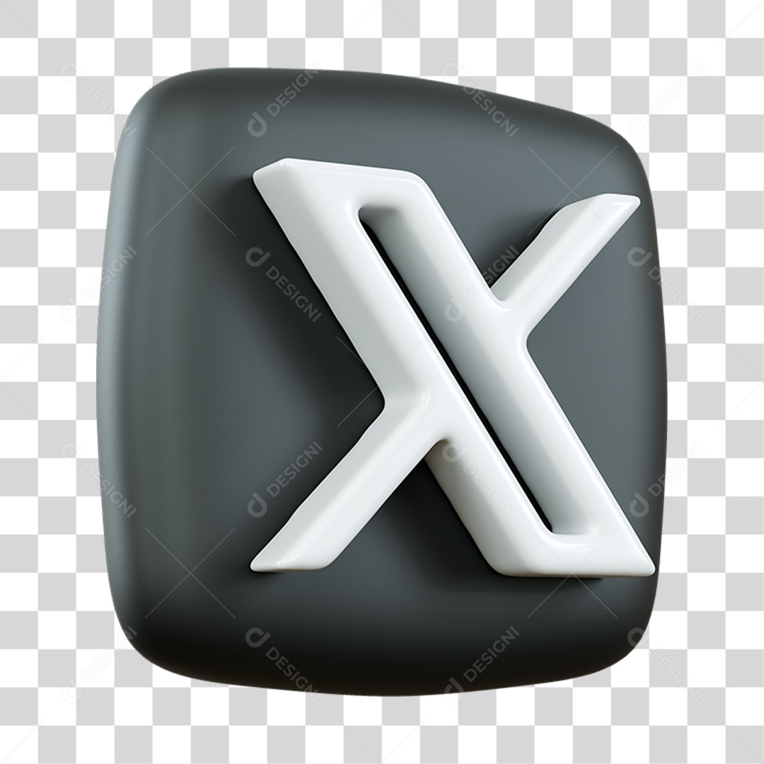 Ícone X do Twitter Elemento 3D para Composição PNG Transparente