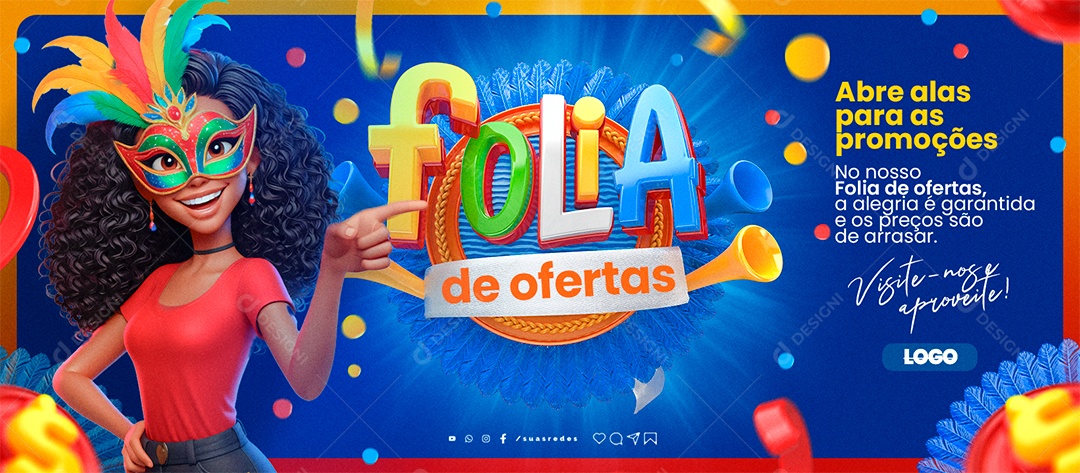 Banner Folia de Ofertas Abra alas para as promoções lojas Social Media PSD Editável
