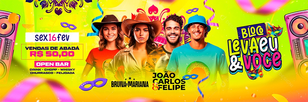 Carrossel Flyer Carnaval Bruna & Mariana João Carlos & Felipe Social Media PSD Editável