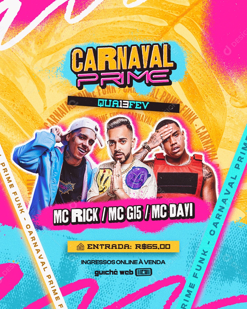 Flyer Carnaval Prime Mc Rick Mc G15 Mc Davi Social Media PSD Editável
