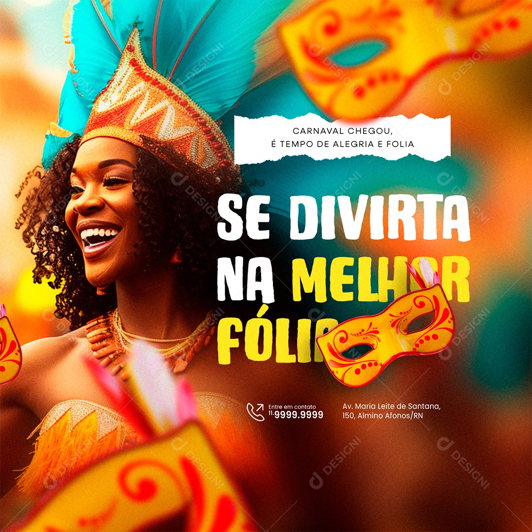 Carnaval Chegou se divirta na melhor folia Social Media PSD Editável